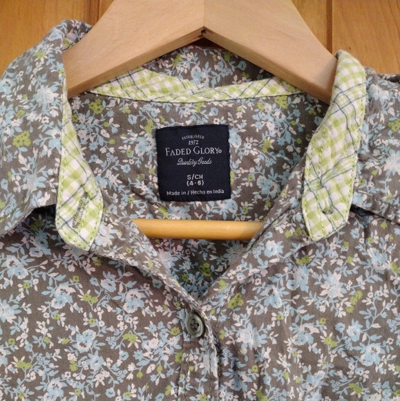 100% cotton Vintage Small Faded Glory Button Up Olive Blue florals - Picture 2 of 5
